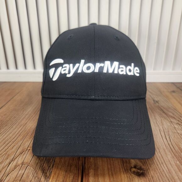 Taylor Made Golf Hat Cap Strap Back Black Logo Sports Mens Brand Advertising PGA - Picture 2 of 11